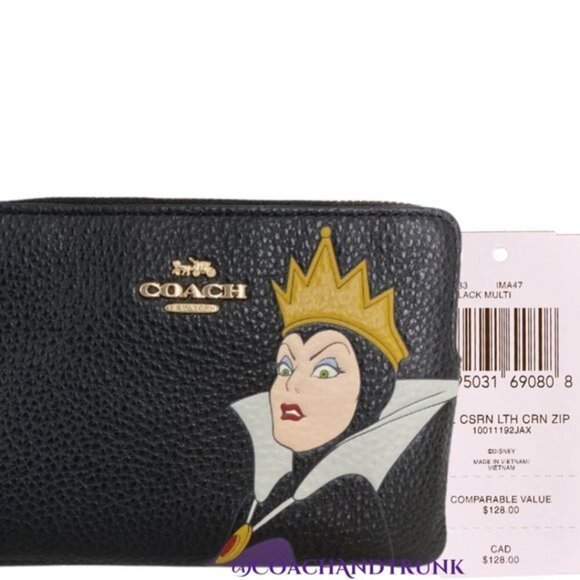 COACH Disney X Coach Leather Corner Zip Wristlet With Evil Queen Motif NWT - Picture 10 of 10